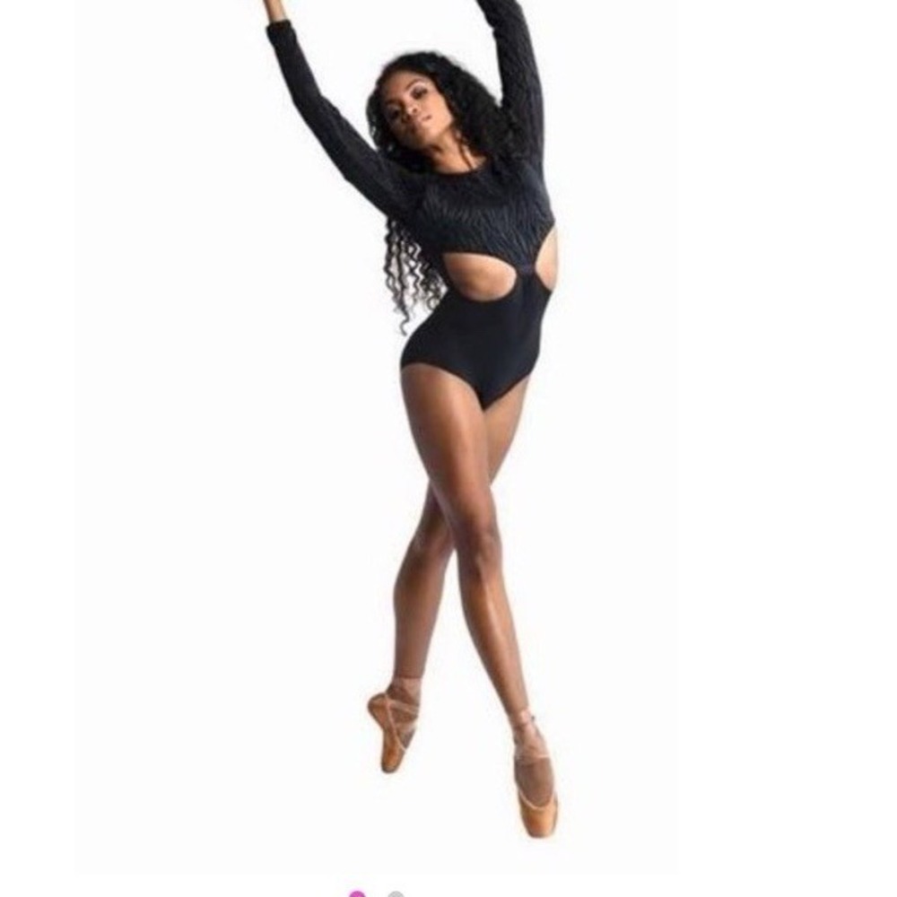 Danz N Motion Gymnastics Dance Leotard Long Sleeve‎ Zebra Print Black Size L